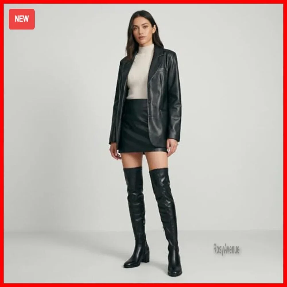 Chunky Heel Over The Knee Boots Stretch Side Zipper Comfortable Women's Shoes